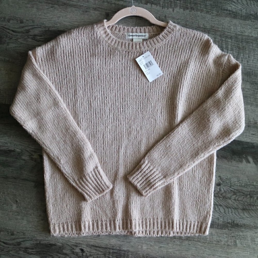 NEW Nordstrom Tan Long Sleeve Knit Crewneck Sweater Top Size XS